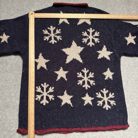 Coldwater Creek Chunky Knit Sweater Womens XL Blue Red Snowflake American Wool - Picture 5 of 7